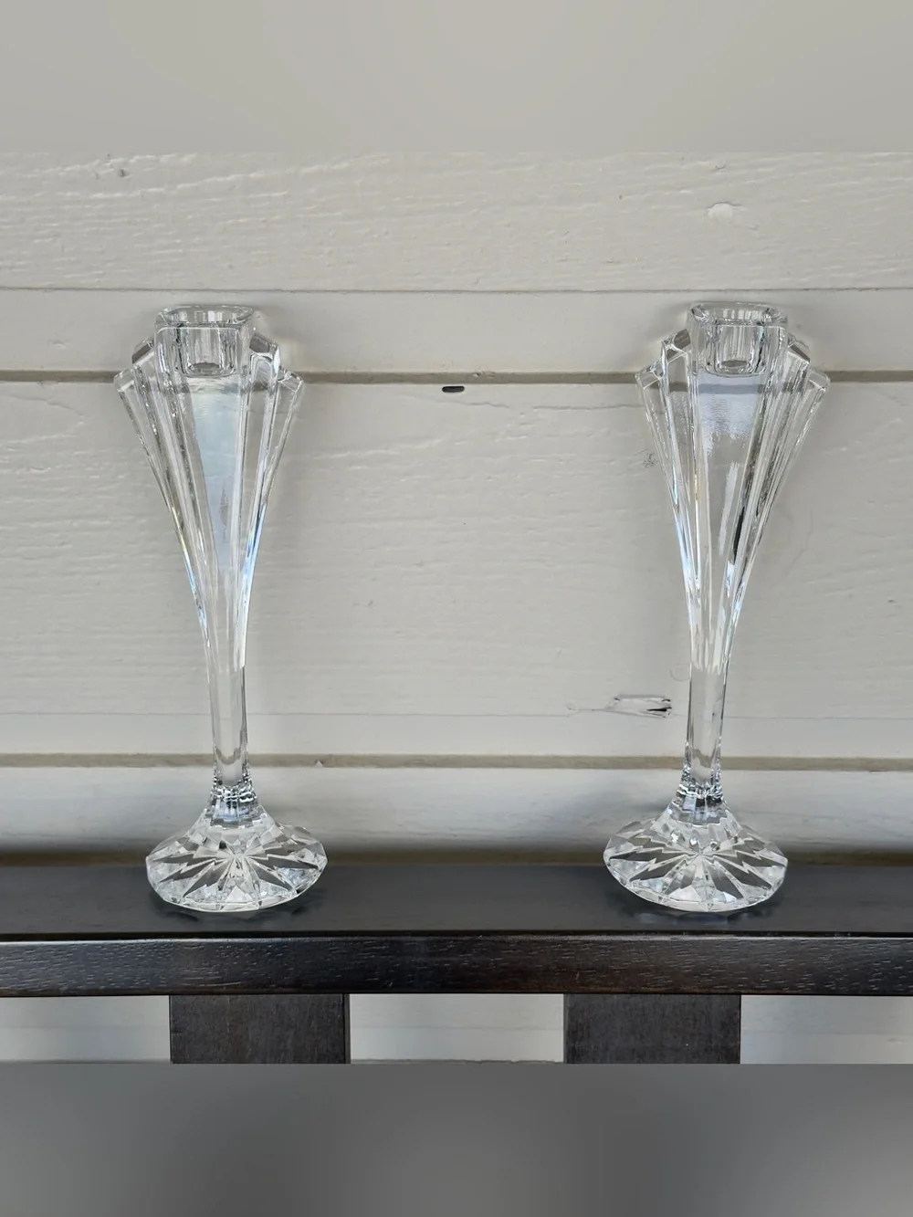 Vintage Jihlavske Sklarny Bohemia 24% Lead Crystal Set of 2 Art Deco Candlestick